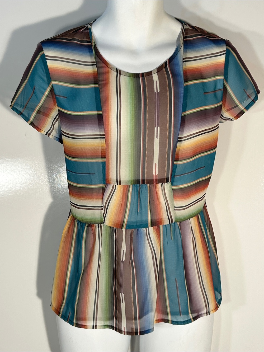 Double D Ranch SZ S Southwestern Style Stripe Top Rodeo Ranch Western Boho
